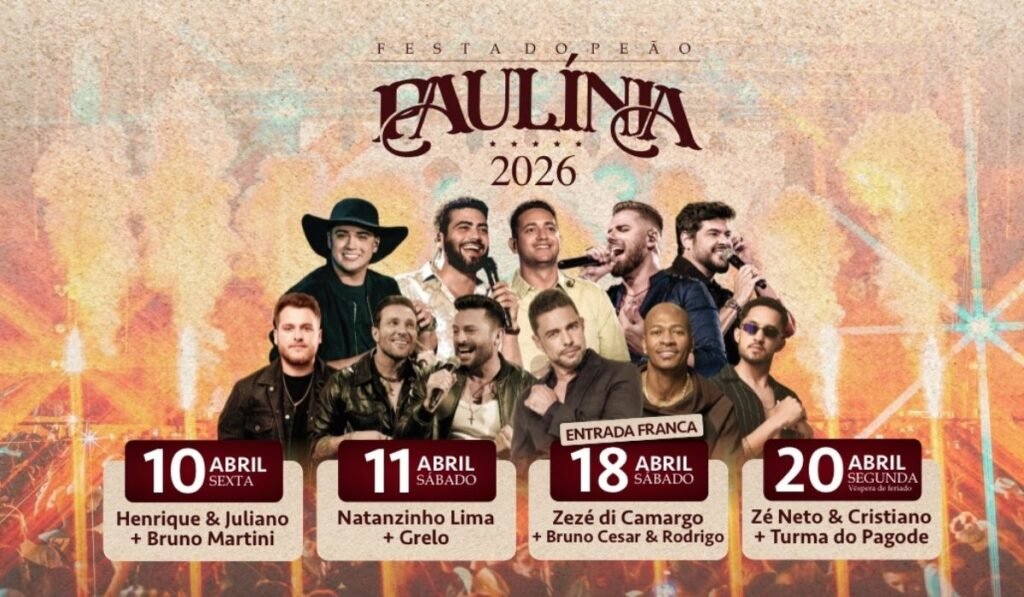 Grade de shows da Festa do Peão de Paulínia 2026 promete ser histórica