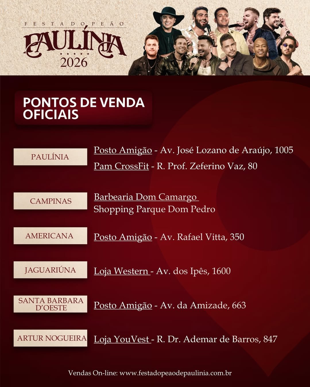 onde comprar ingresso pontos de venda festa do peão rodeio de paulínia 2026