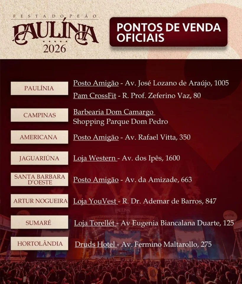 pontos de venda ingresso festa do peão de paulínia 2026